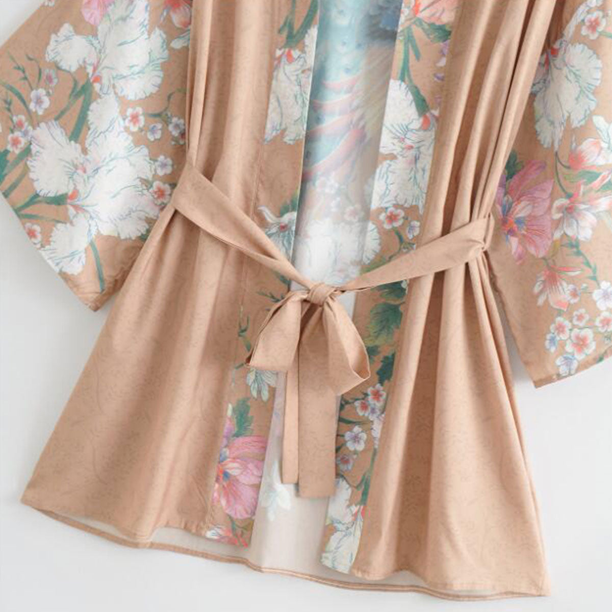 Mesa Tan Peacock Boho Floral Print Short Robe