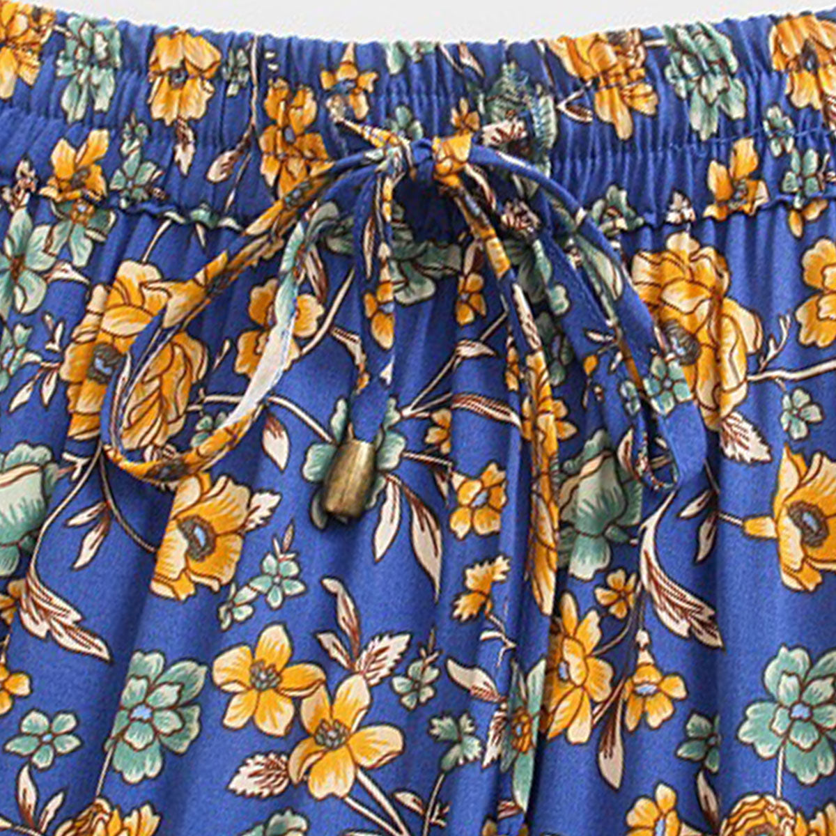 Cornflower Blue Boho Floral Print Midi Skirt