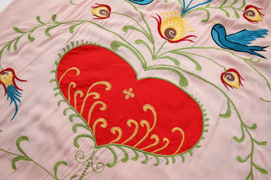 Blushing Heart Floral Embroidered Maxi Dress