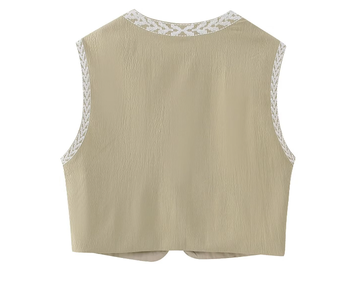 Khaki Blooms Boho Floral Embroidered Vest