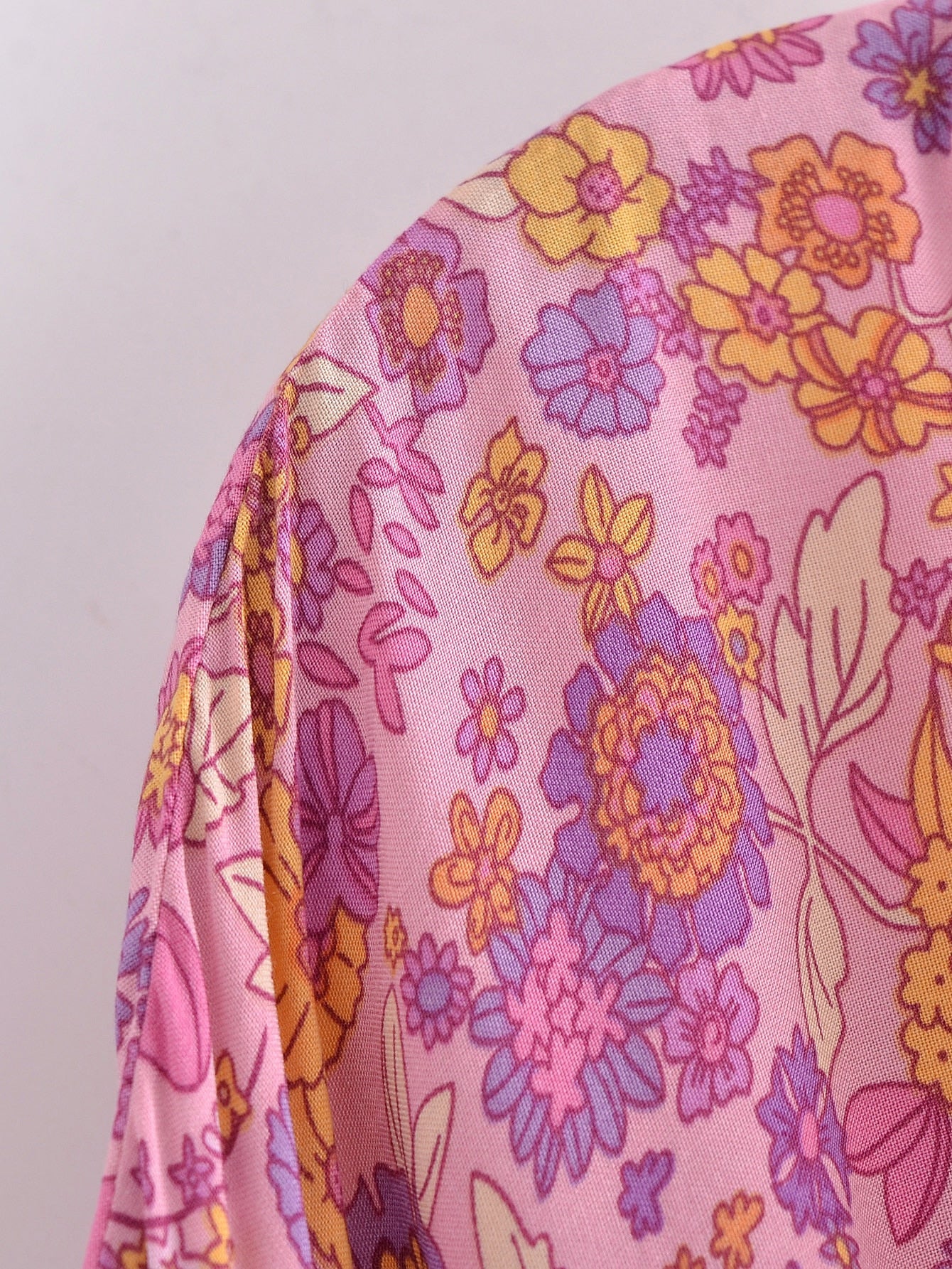 Pink Hibiscus Boho Floral Print Short Robe