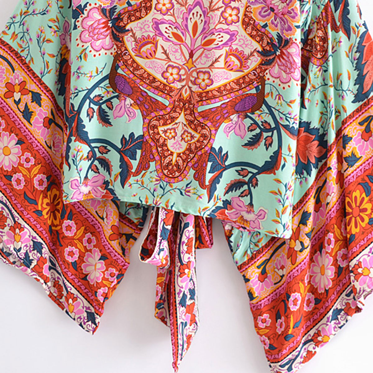 Aqua Blue Boho Floral Print Crop Top