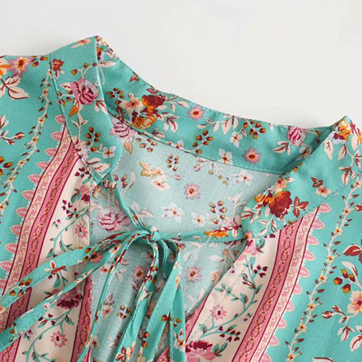 Sweet Mint Boho Floral Print Long Sleeve Blouse