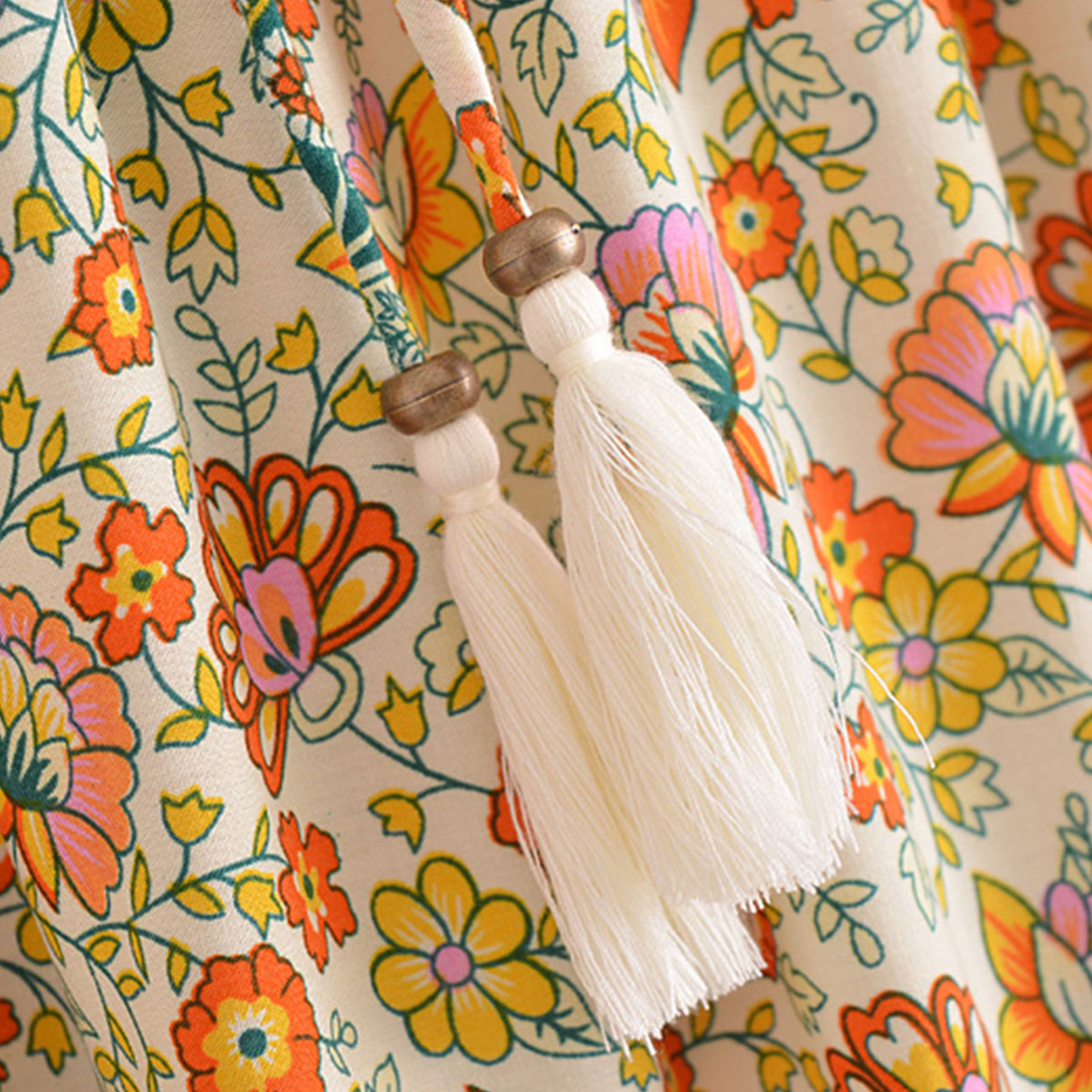 Saffron Camel Boho Floral Print Maxi Skirt