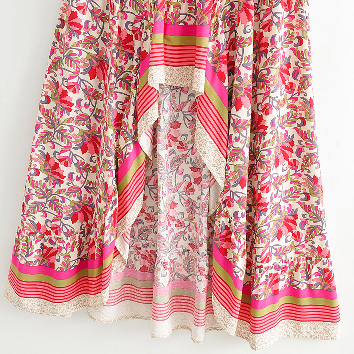 Fantasy Rose Boho Floral Print High-Low Maxi Skirt