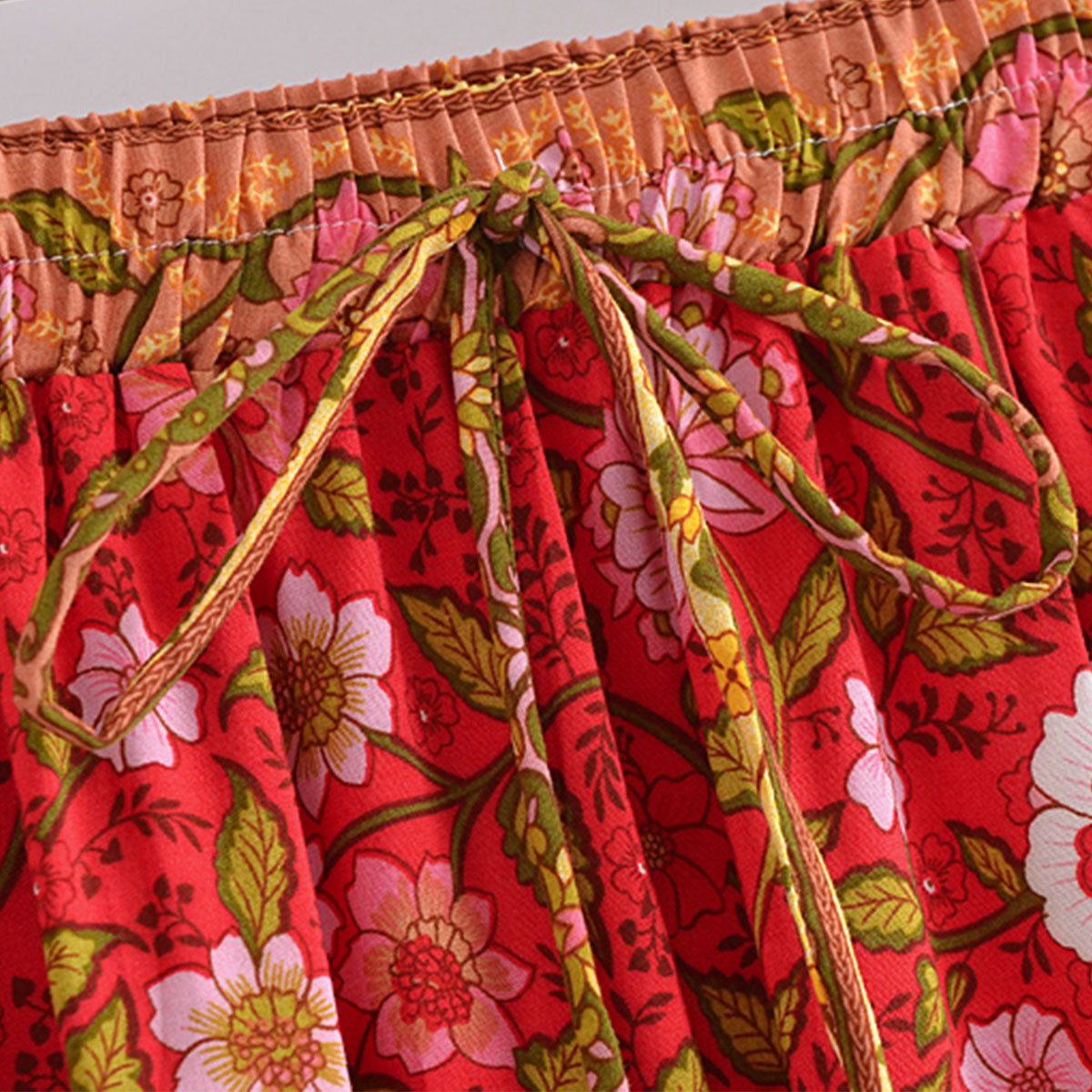 Strawberry Rose Boho Floral Print Maxi Skirt