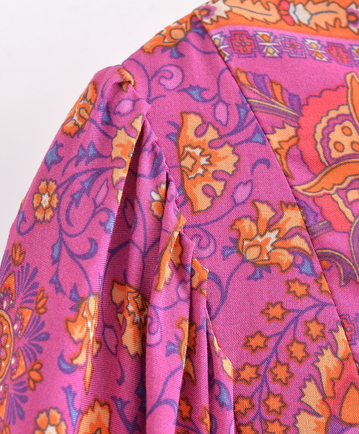 Forever Fuchsia Boho Floral Print Long Sleeve Blouse