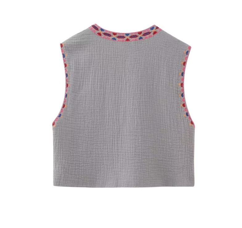 Ash Blooms Boho Floral Embroidered Vest