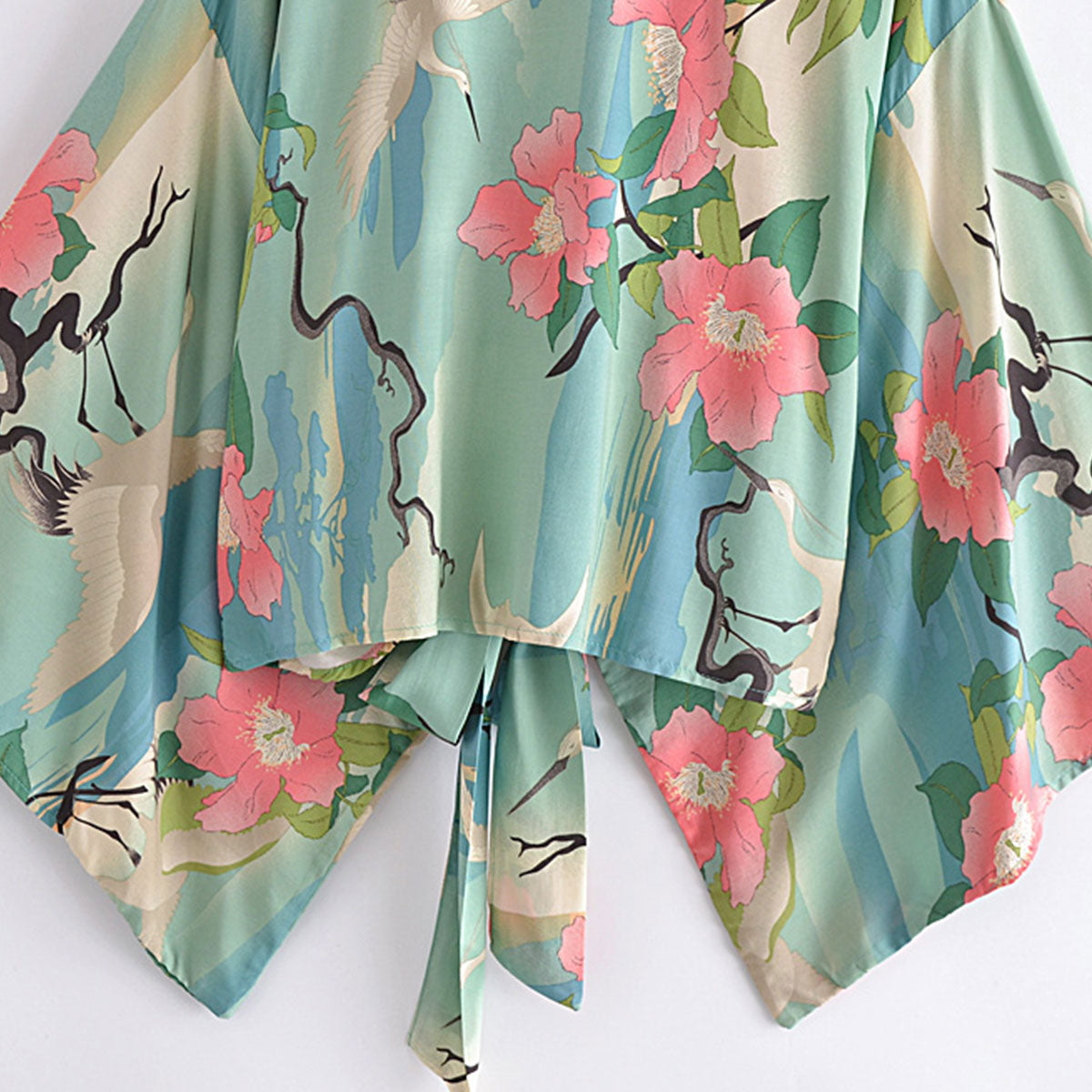 Moonlight Crane Boho Floral Print Crop Top