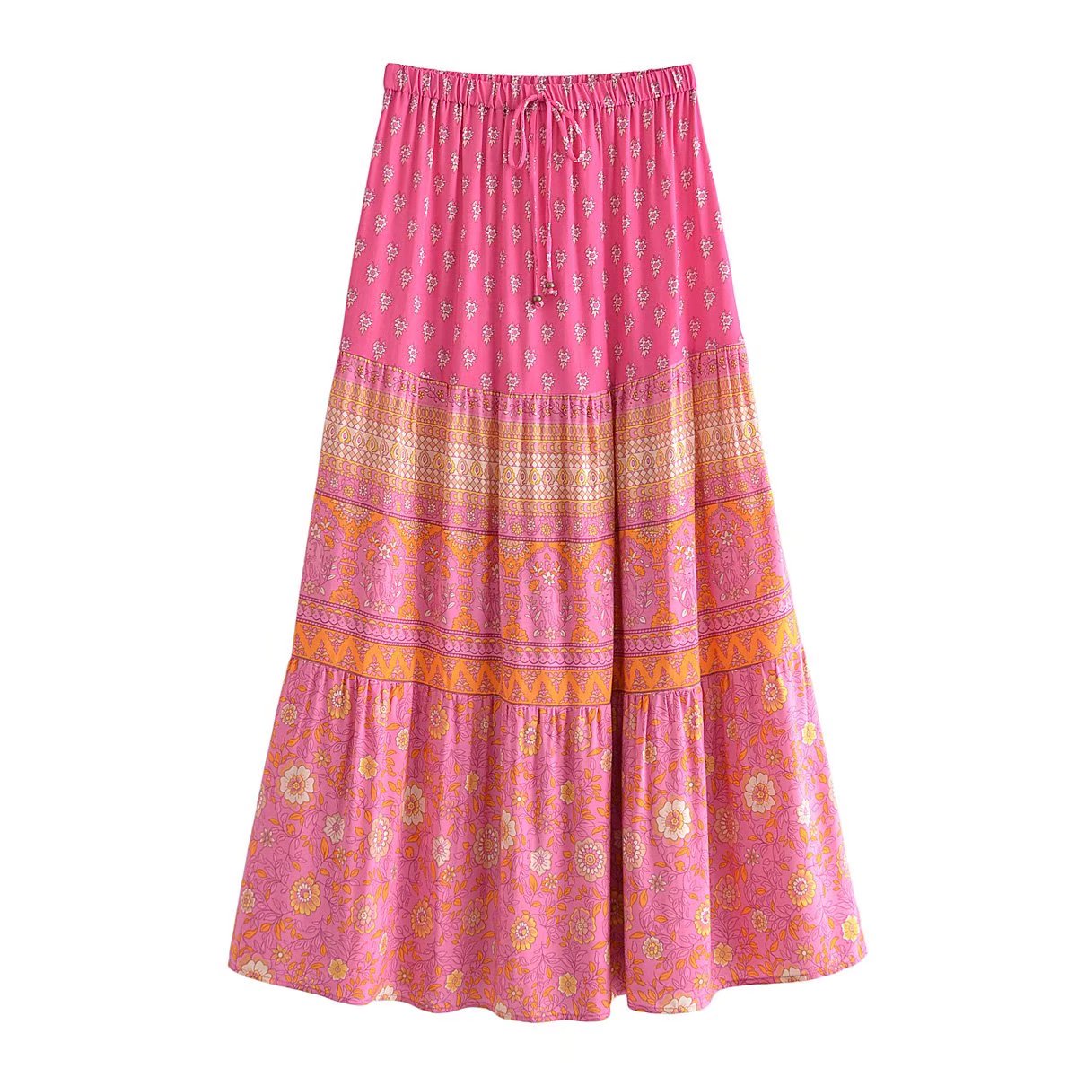 Capri Pink Floral Print Boho Maxi Skirt