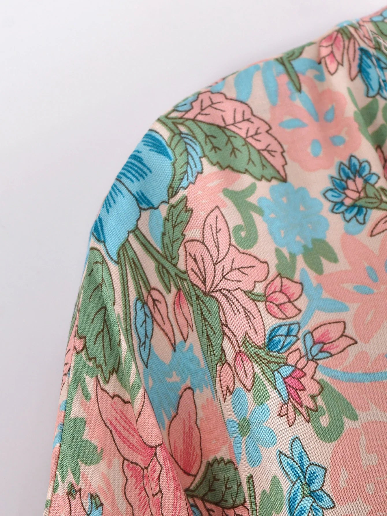 Sapphire Pink Boho Floral Print Short Robe