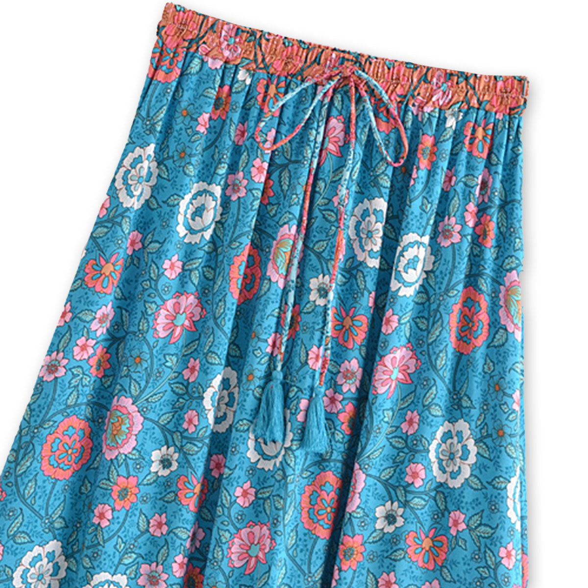 Blue Bouquet Boho Floral Print Maxi Skirt