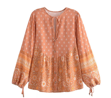 Sienna Sands Boho Floral Print Long Sleeve Blouse