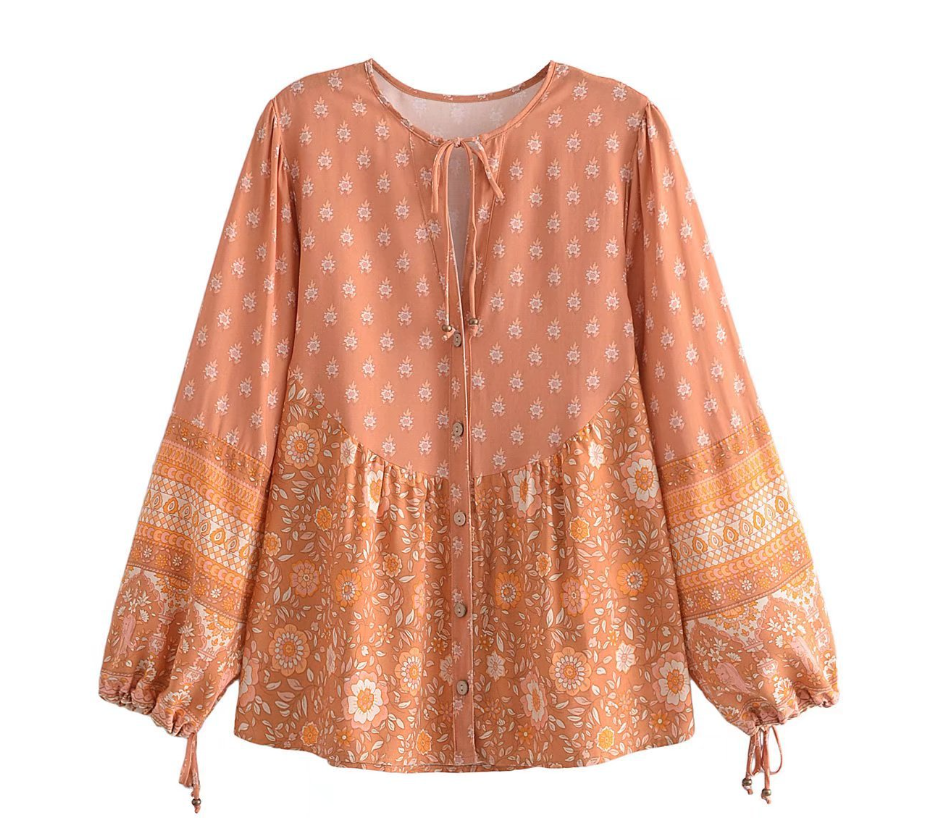 Sienna Sands Boho Floral Print Long Sleeve Blouse