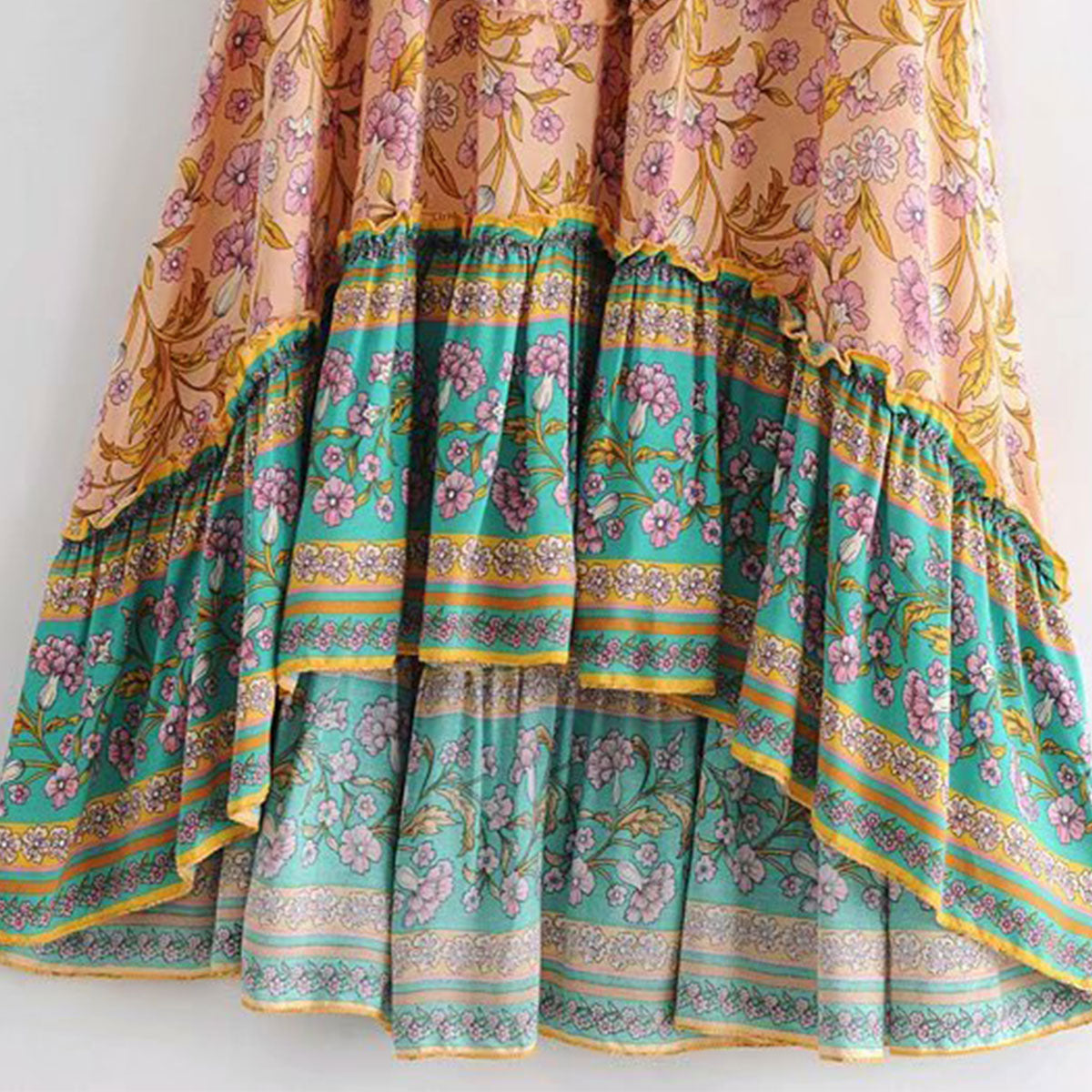 Sweet Peach Boho Floral Print Maxi Skirt