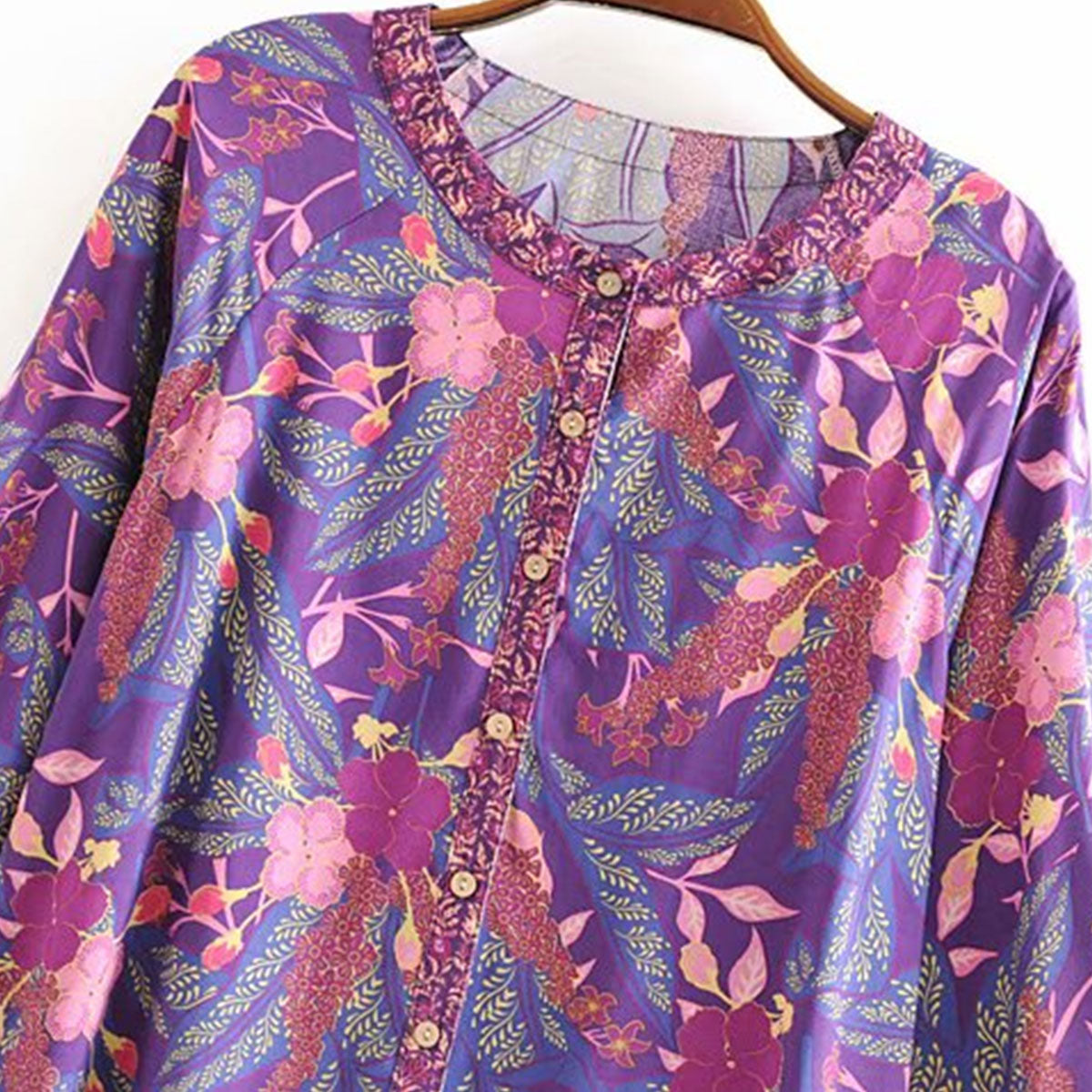 Purple Willow Boho Floral Print Long Sleeve Blouse