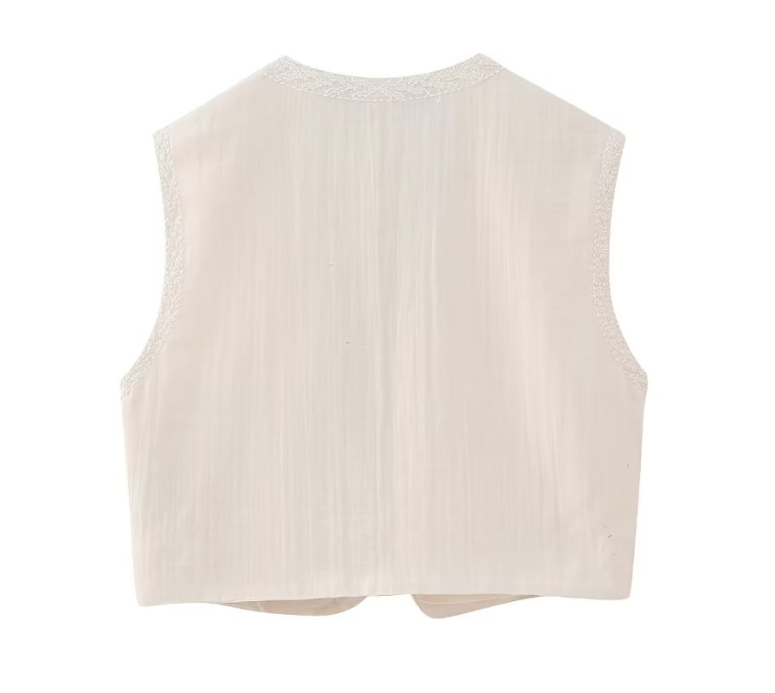 White Blooms Boho Floral Embroidered Vest