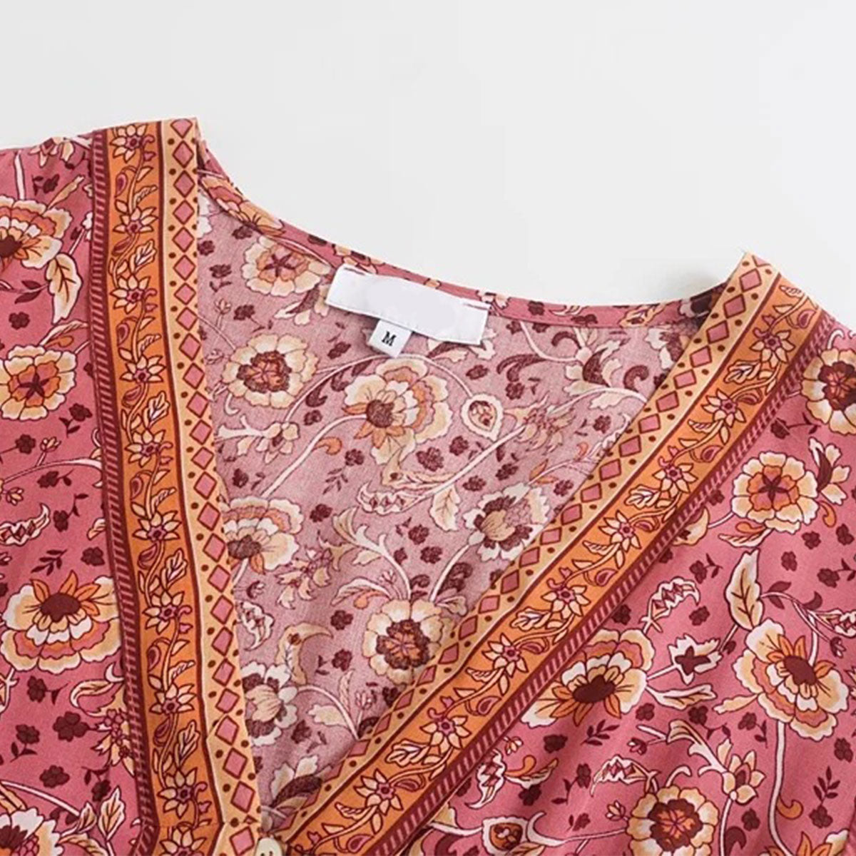 Rose Wine Boho Floral Print Midi Dress