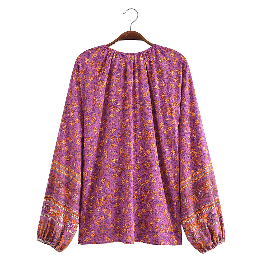 Forever Fuchsia Boho Floral Print Long Sleeve Blouse