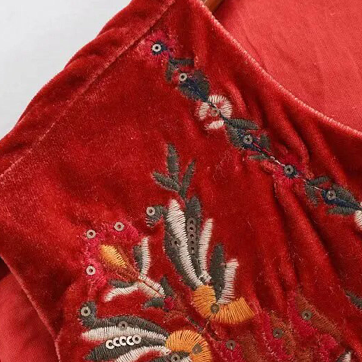 Red Boho Floral Embroidered Vest