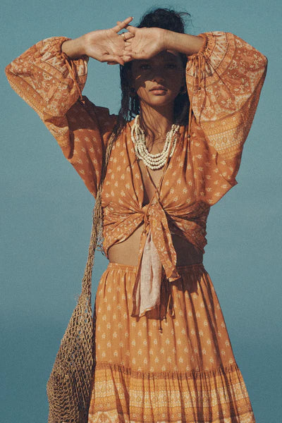 Sienna Sands Boho Floral Print Long Sleeve Blouse