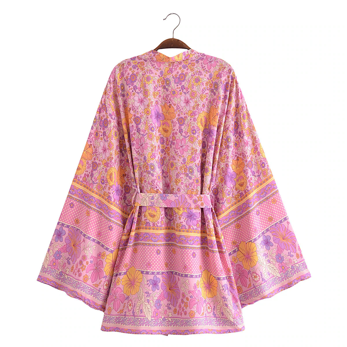 Pink Hibiscus Boho Floral Print Short Robe