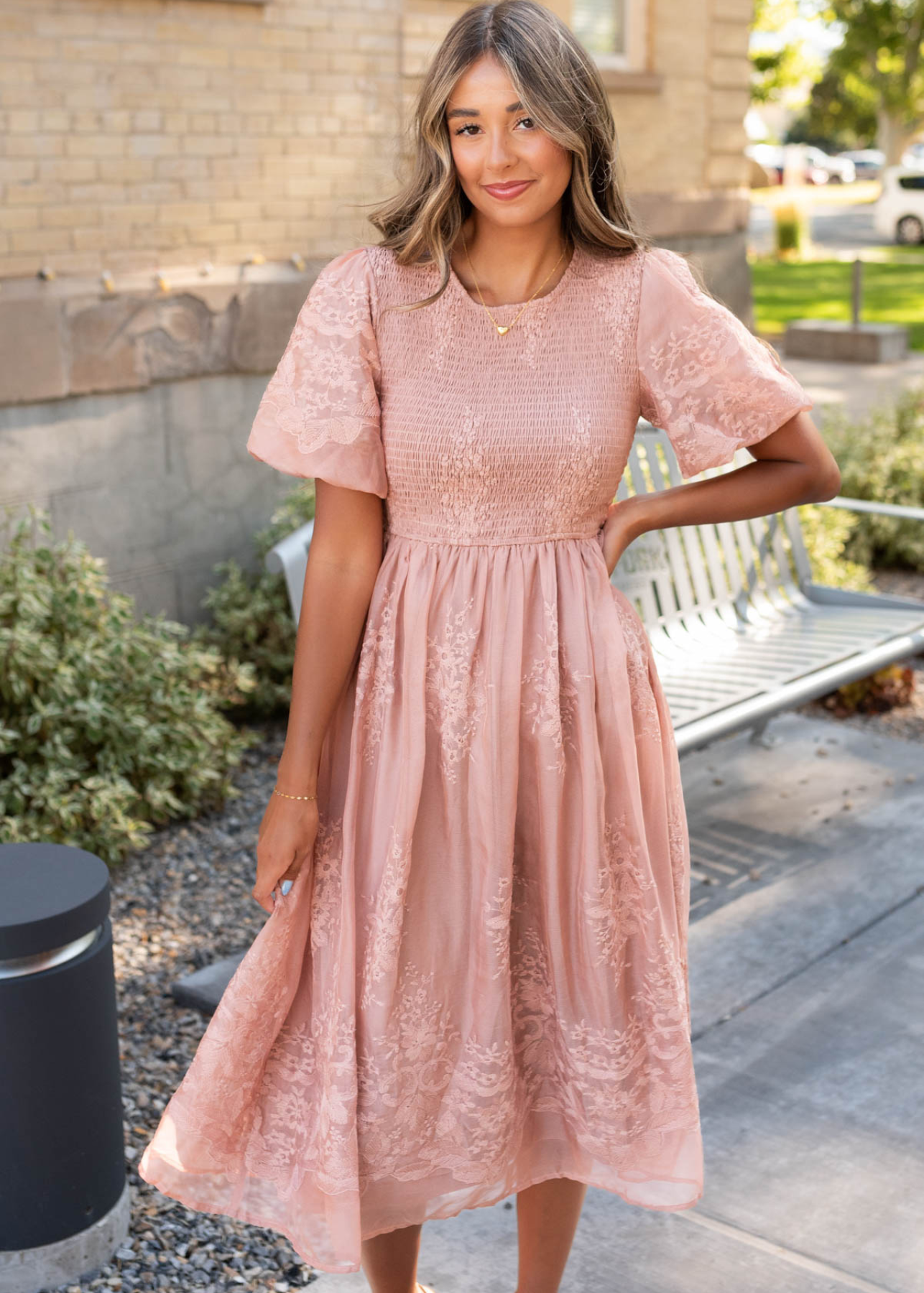 Alyanna Dusty Pink Embroidered Dress