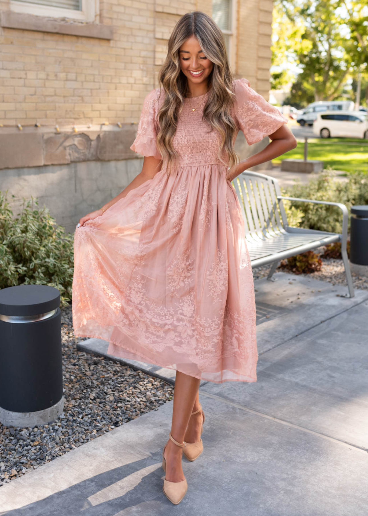 Alyanna Dusty Pink Embroidered Dress