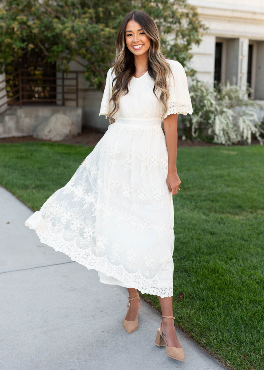 Annalyse Cream Lace Embroidered Dress