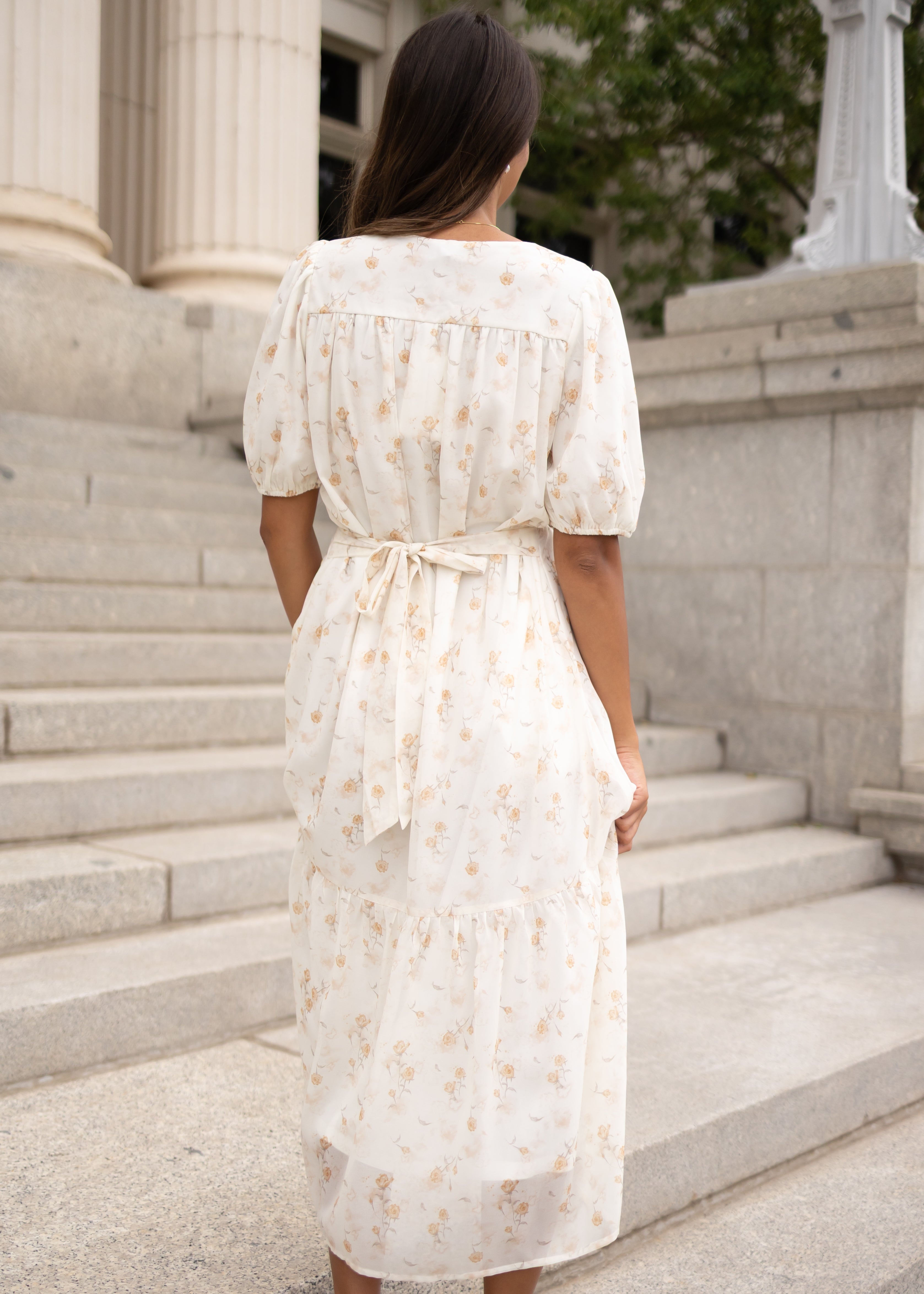 Cari Cream Floral Smocked Dress