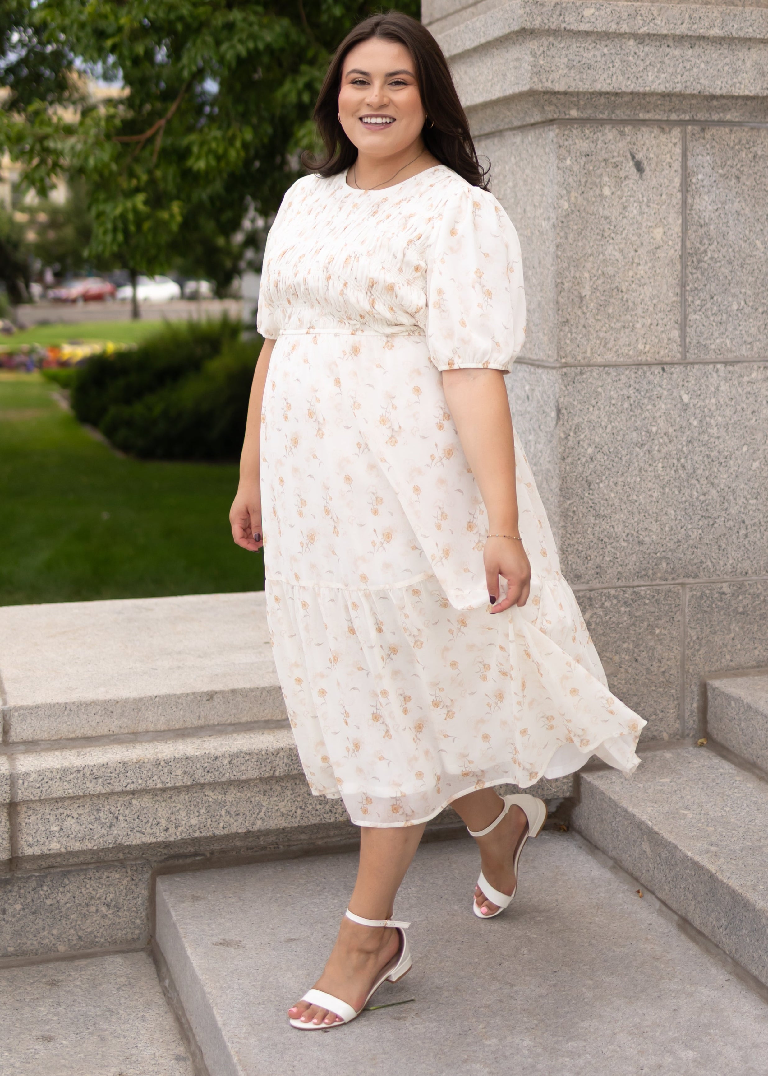 Cari Cream Floral Smocked Dress