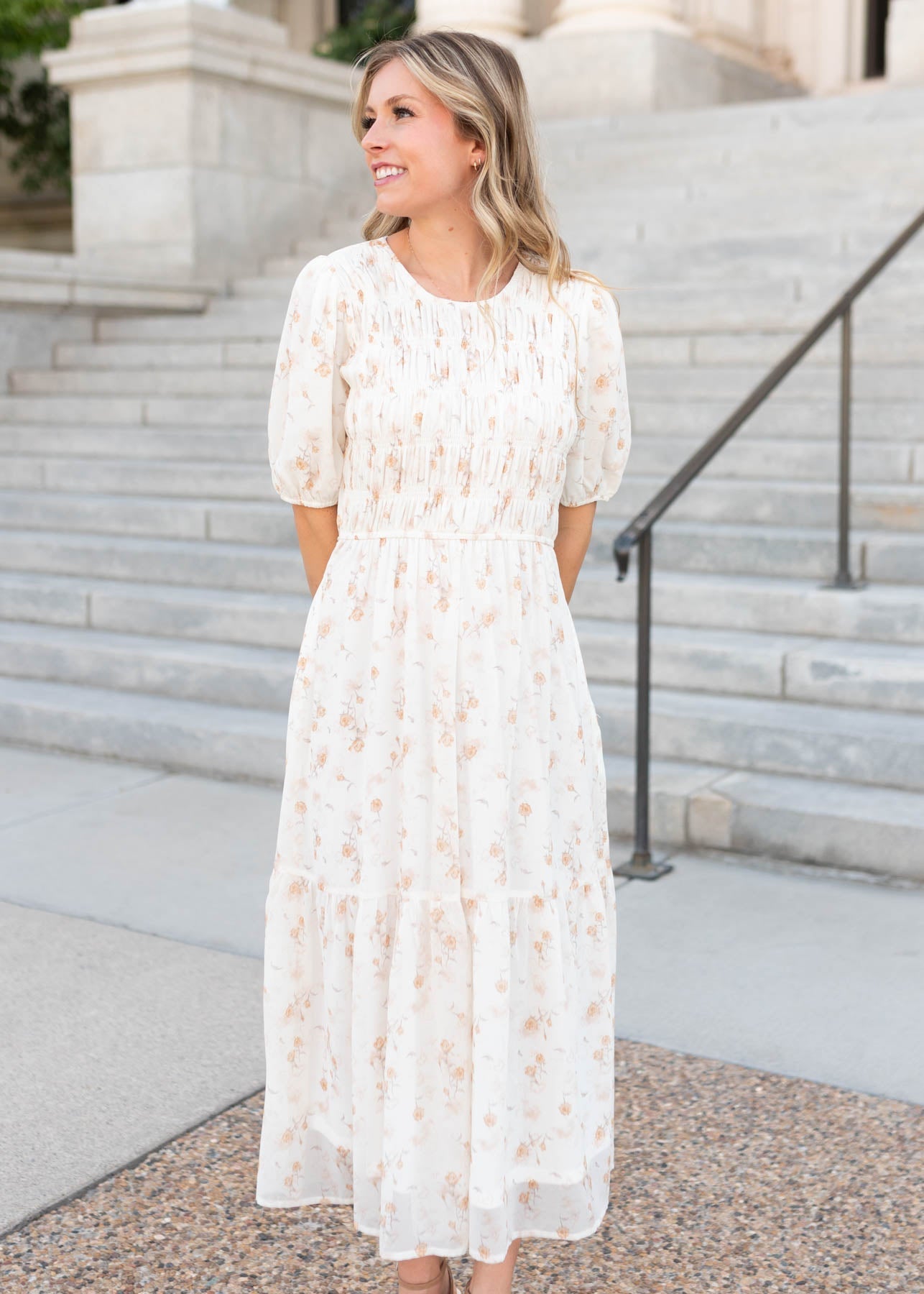 Cari Cream Floral Smocked Dress