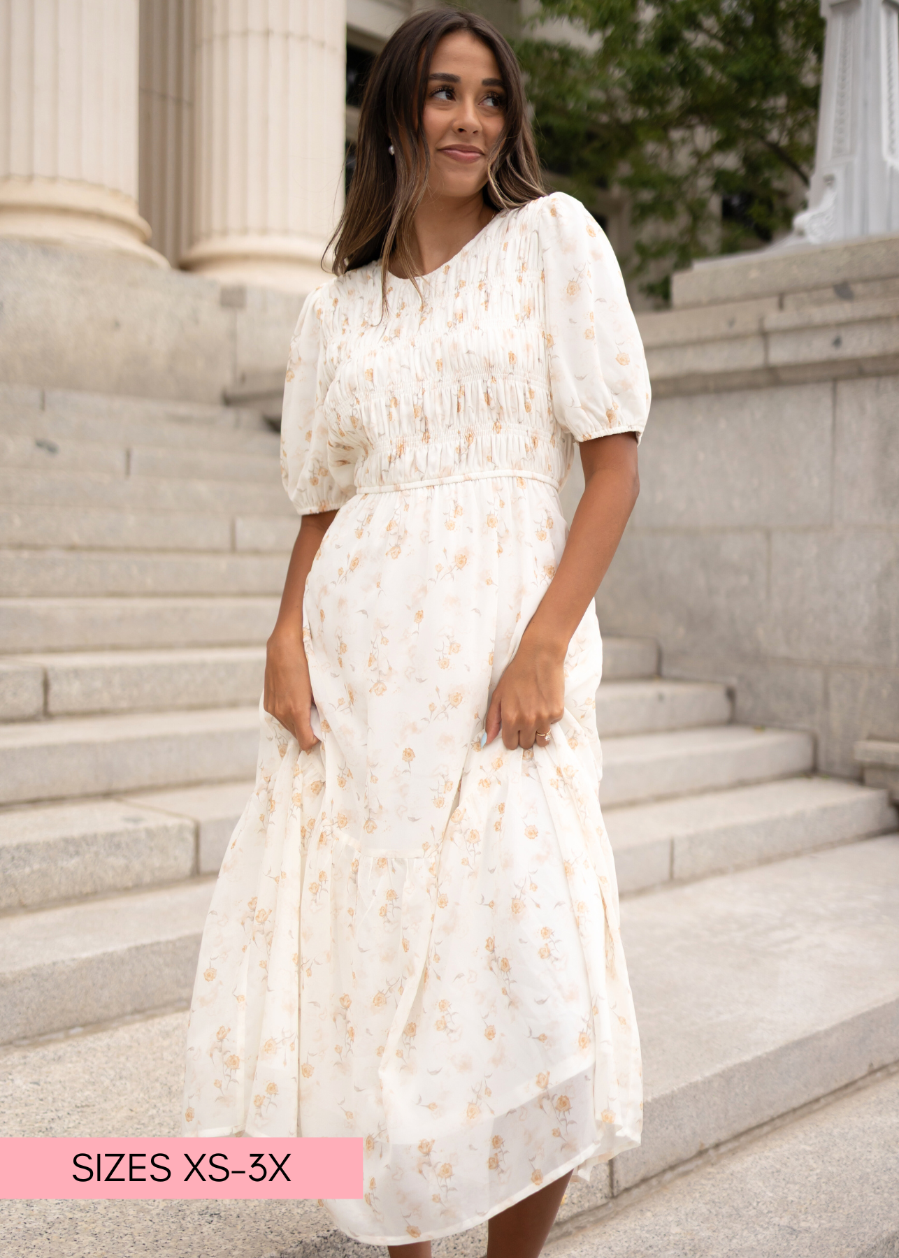 Cari Cream Floral Smocked Dress