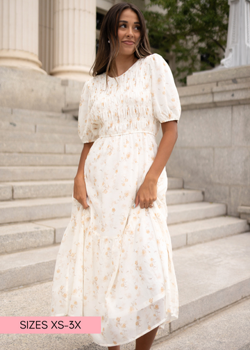 Cari Cream Floral Smocked Dress