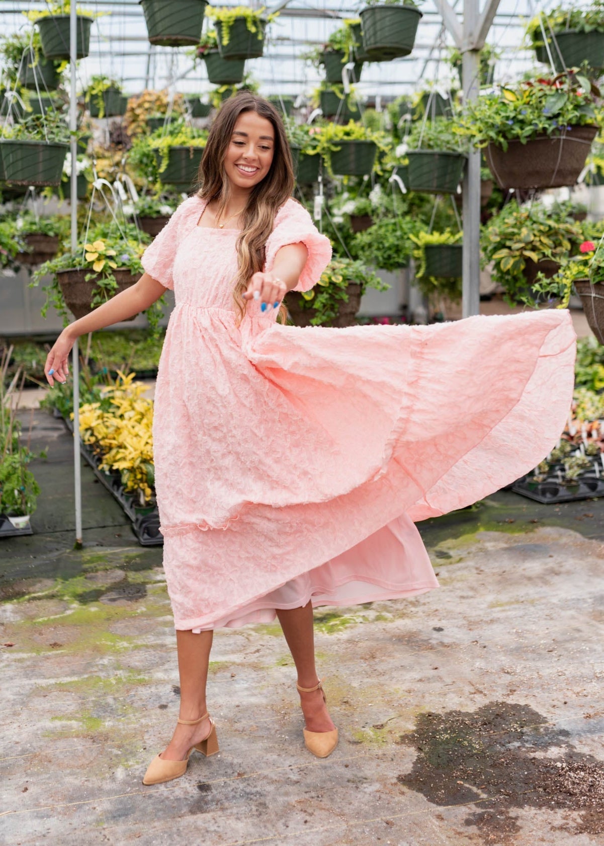 Carlee Pink Floral Textured Dress