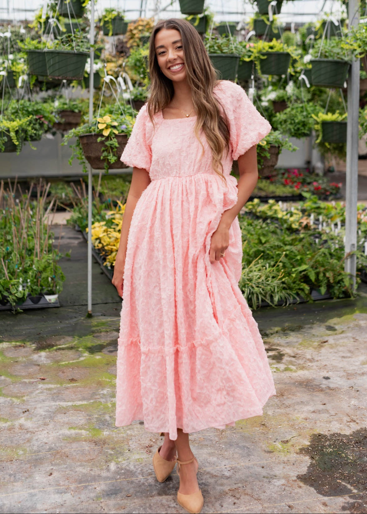 Carlee Pink Floral Textured Dress