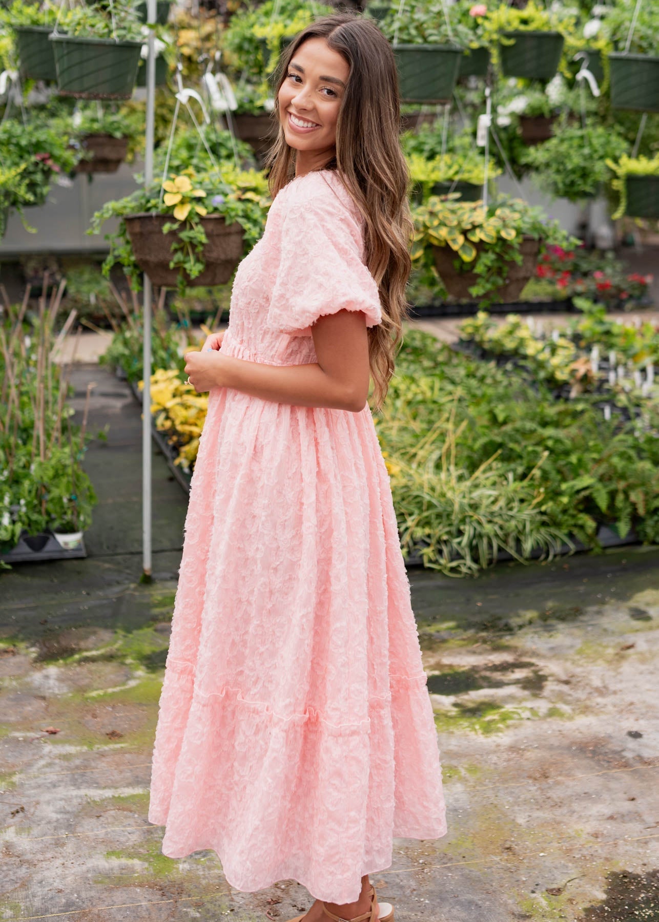 Carlee Pink Floral Textured Dress