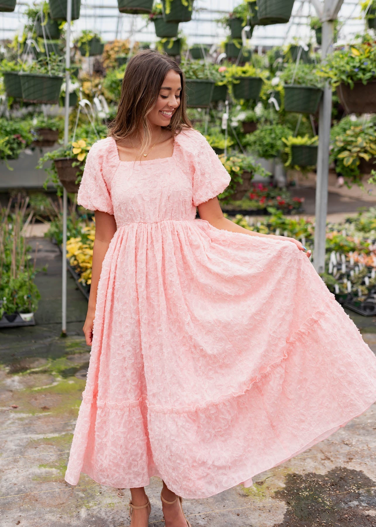 Carlee Pink Floral Textured Dress