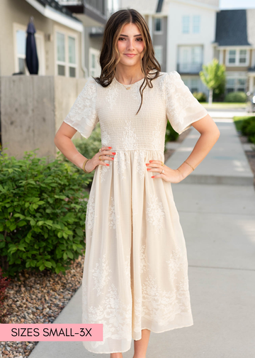 Cherish Champagne Embroidered Dress