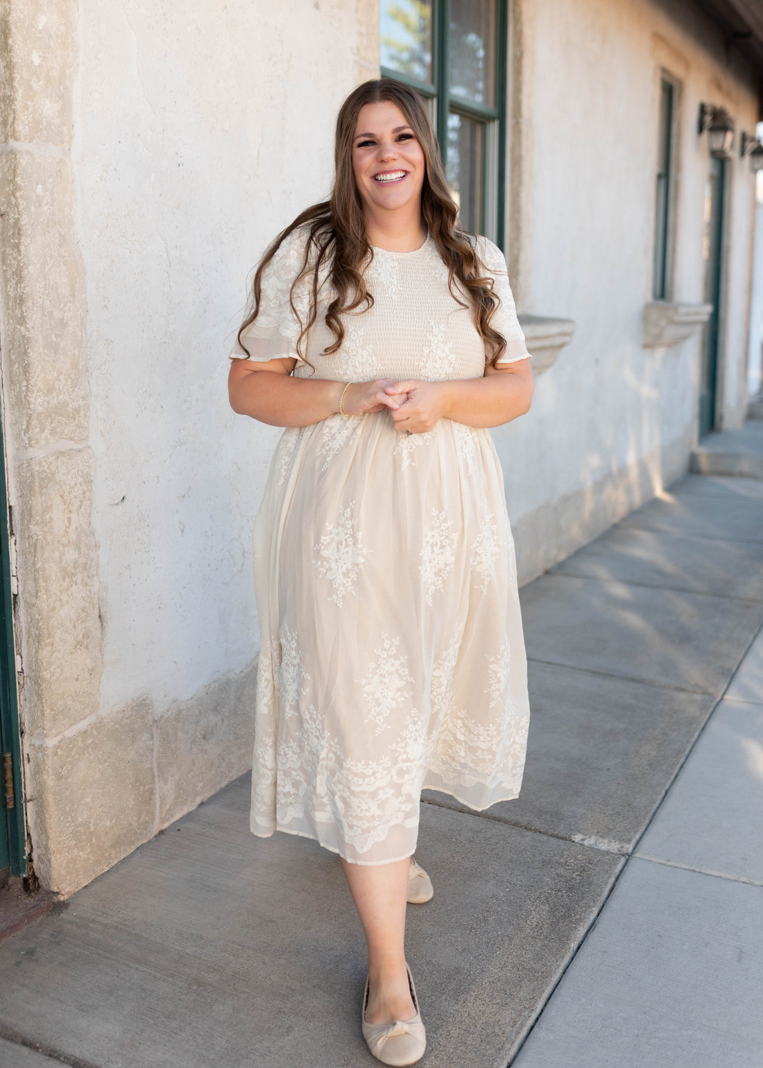 Cherish Champagne Embroidered Dress