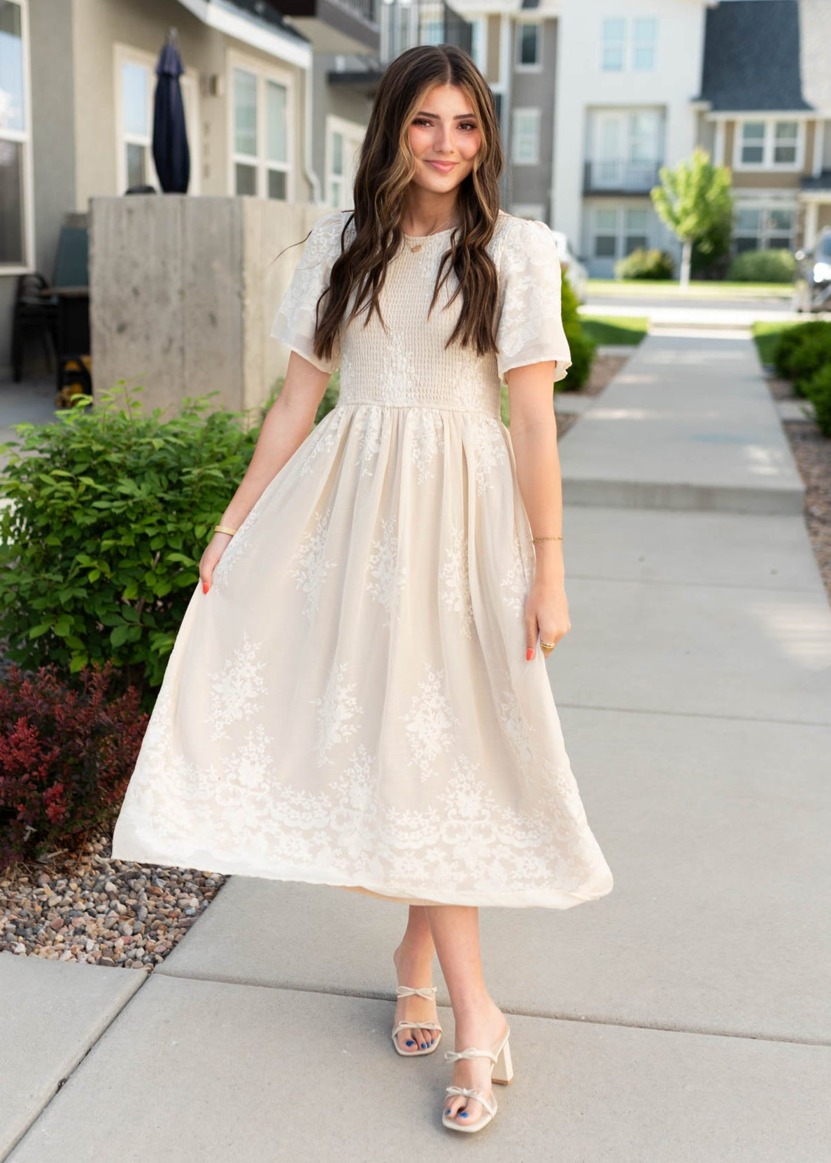 Cherish Champagne Embroidered Dress