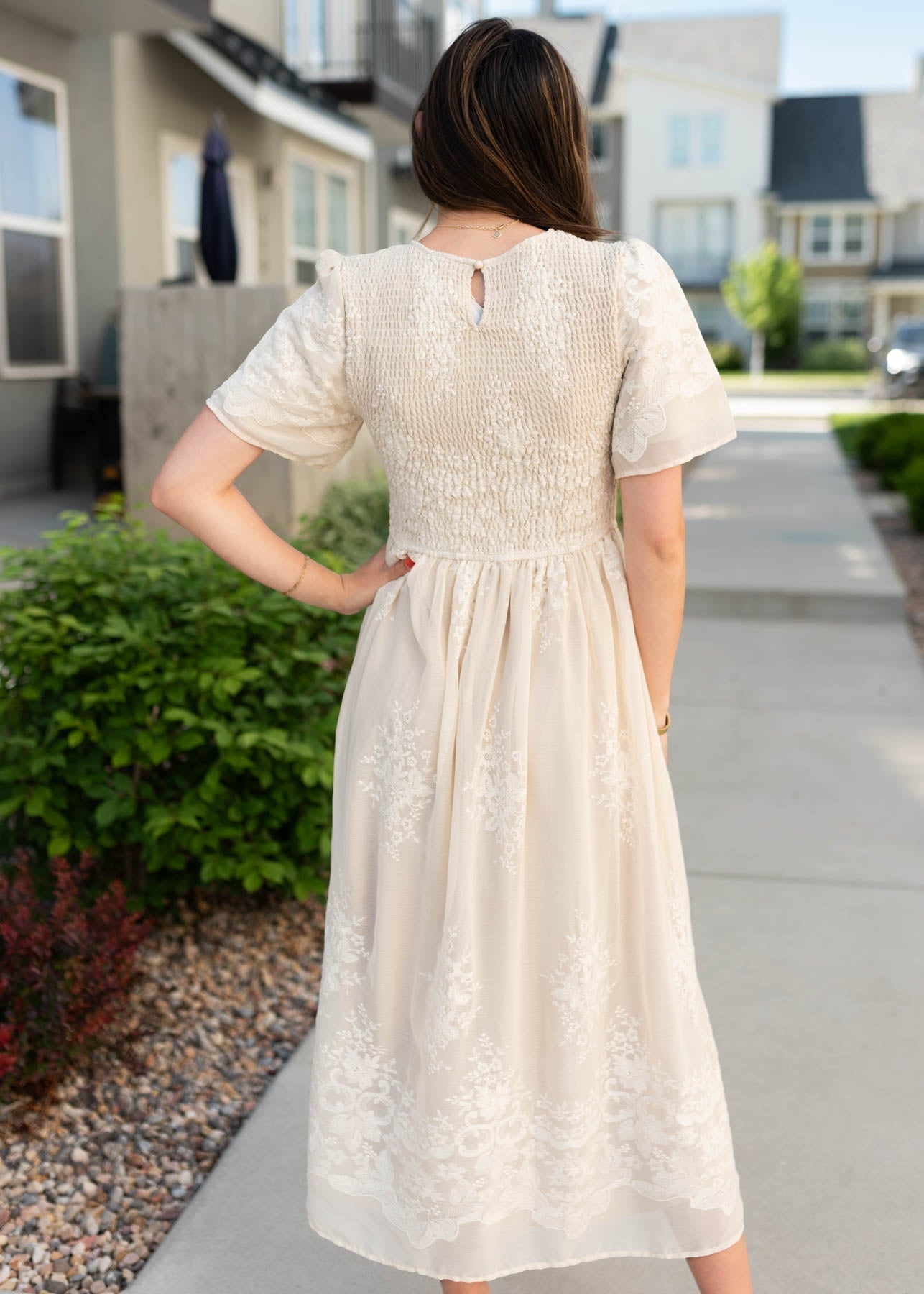 Cherish Champagne Embroidered Dress