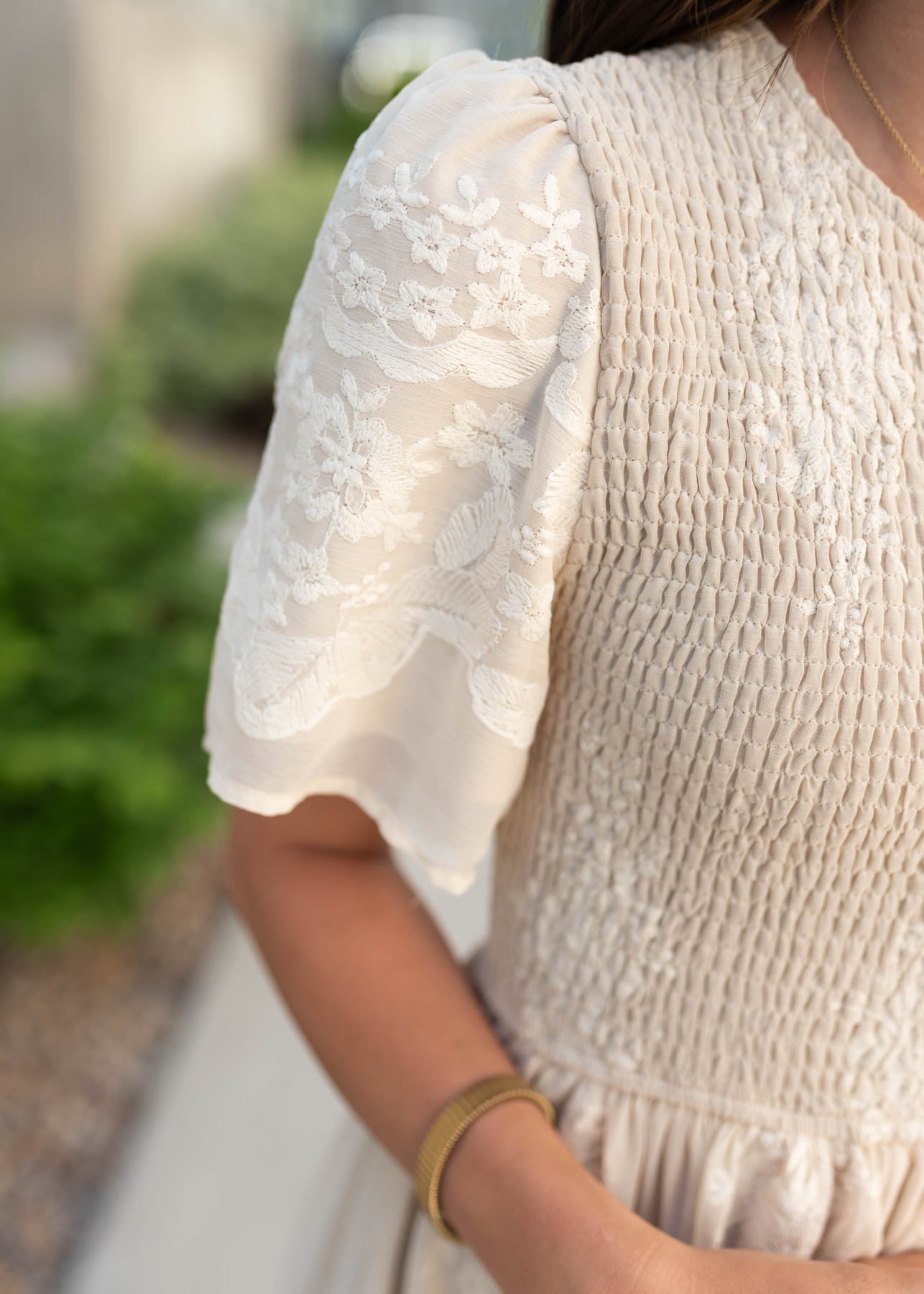 Cherish Champagne Embroidered Dress