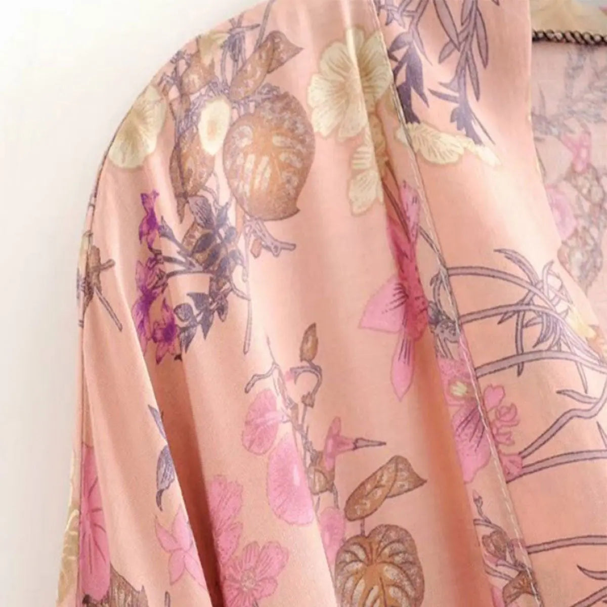 French Pink Boho Rose Floral Print Short Robe