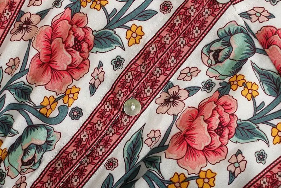 Pearl Garden Boho Floral Print Mini Dress