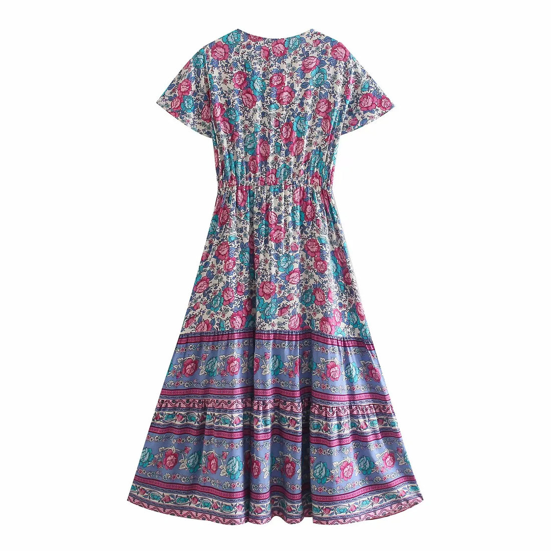 Rose Bloom Boho Floral Print Midi Dress