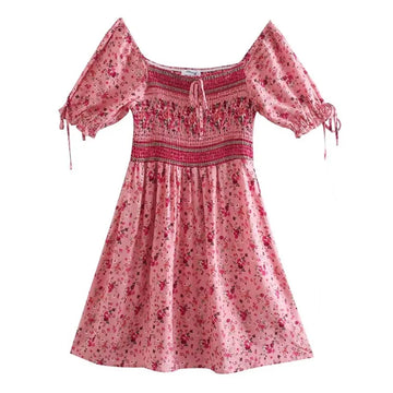 Pink Floral Fantasy Boho Floral Print Mini Dress