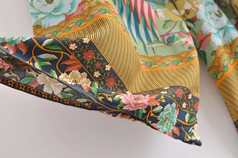 Jade Peacock Boho Floral Print Short Robe