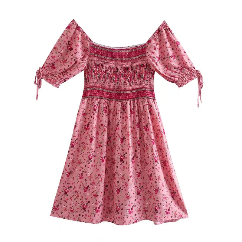 Pink Floral Fantasy Boho Floral Print Mini Dress