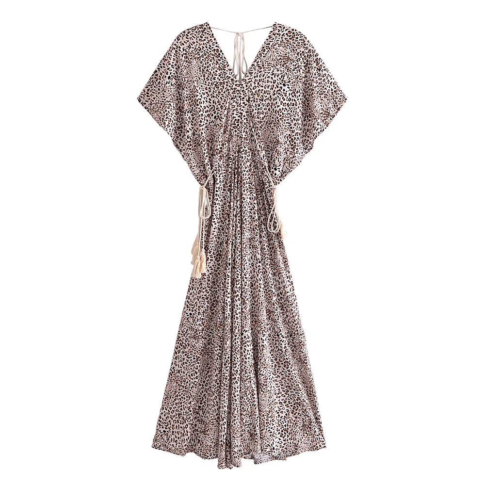 Desert Wild Boho Leopard Print Midi Dress